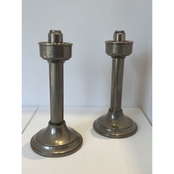 Vtg Silver Plate Spring Loaded Push Up Hurricane Candle Holders 2 Lamp Italian 8 - Picture 2 of 5